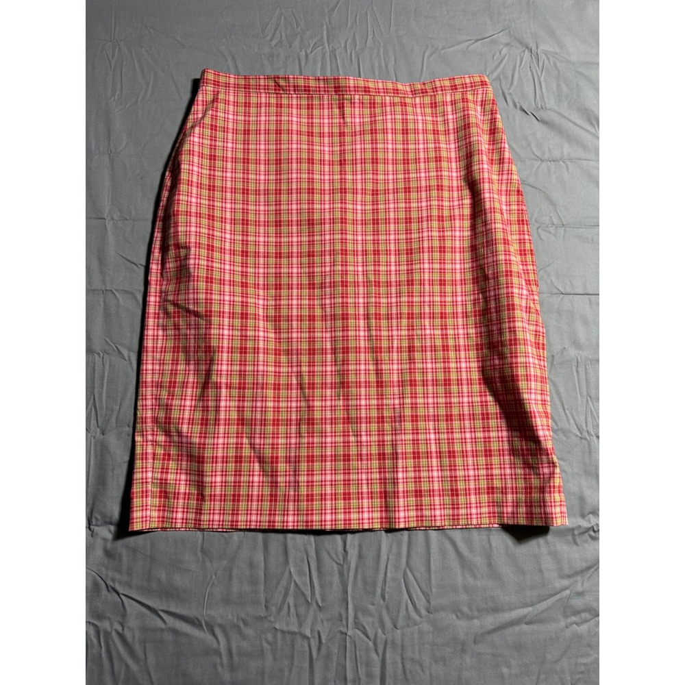 The Limited Pencil Skirt Womens 14 Red Plaid Good Stretch Cotton Blend Italy